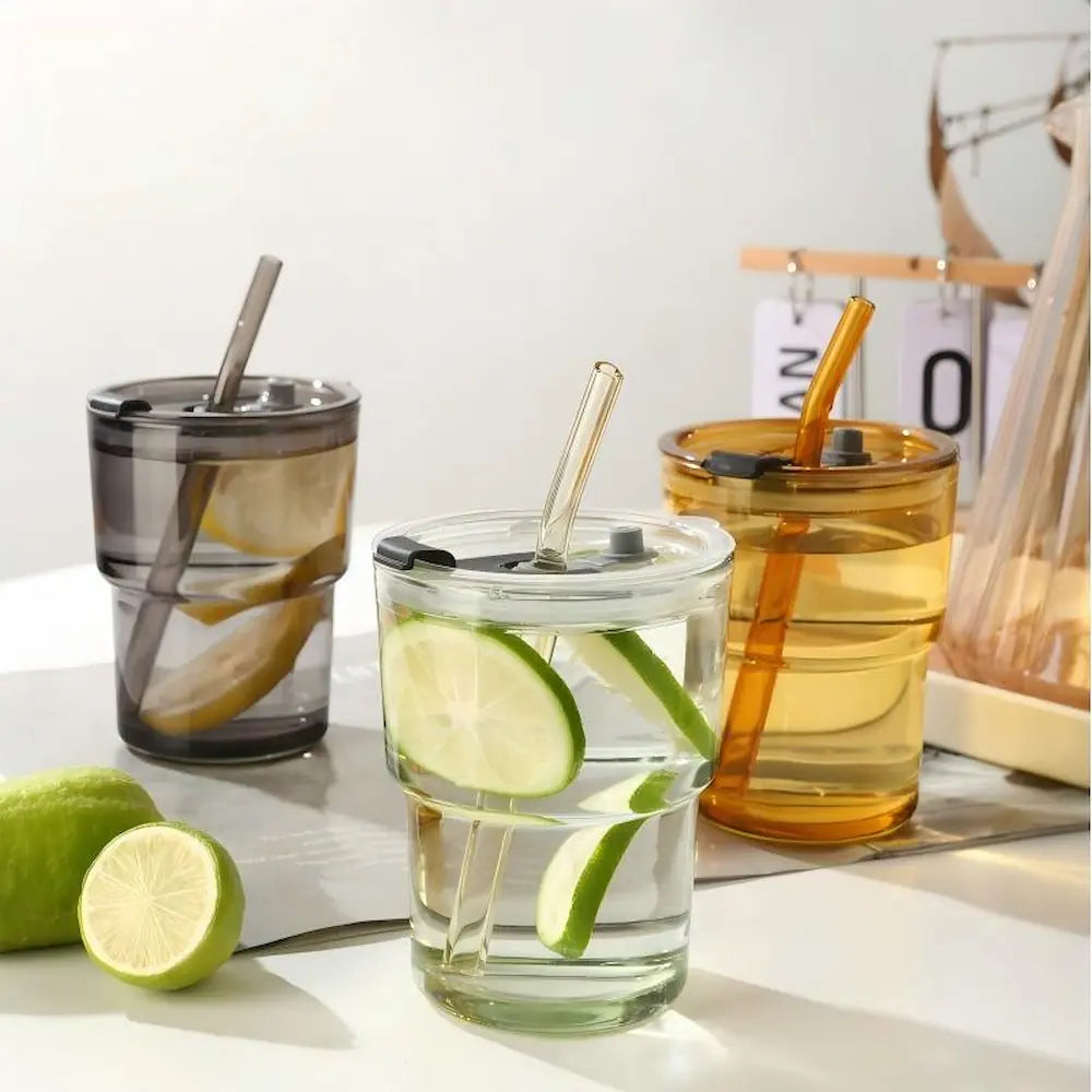 7 Days Of Tea Amber Glass Tumbler with Straw & Sleeve | ~400 ml