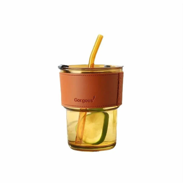 7 Days Of Tea Amber Glass Tumbler with Straw & Sleeve | ~400 ml