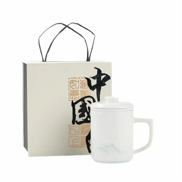 7 Days Of Tea White Porcelain Lidded Mug – Mountain Relief | ~380 ml