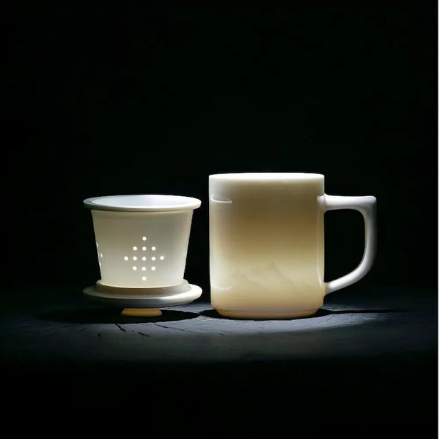 7 Days Of Tea White Porcelain Lidded Mug – Mountain Relief | ~380 ml